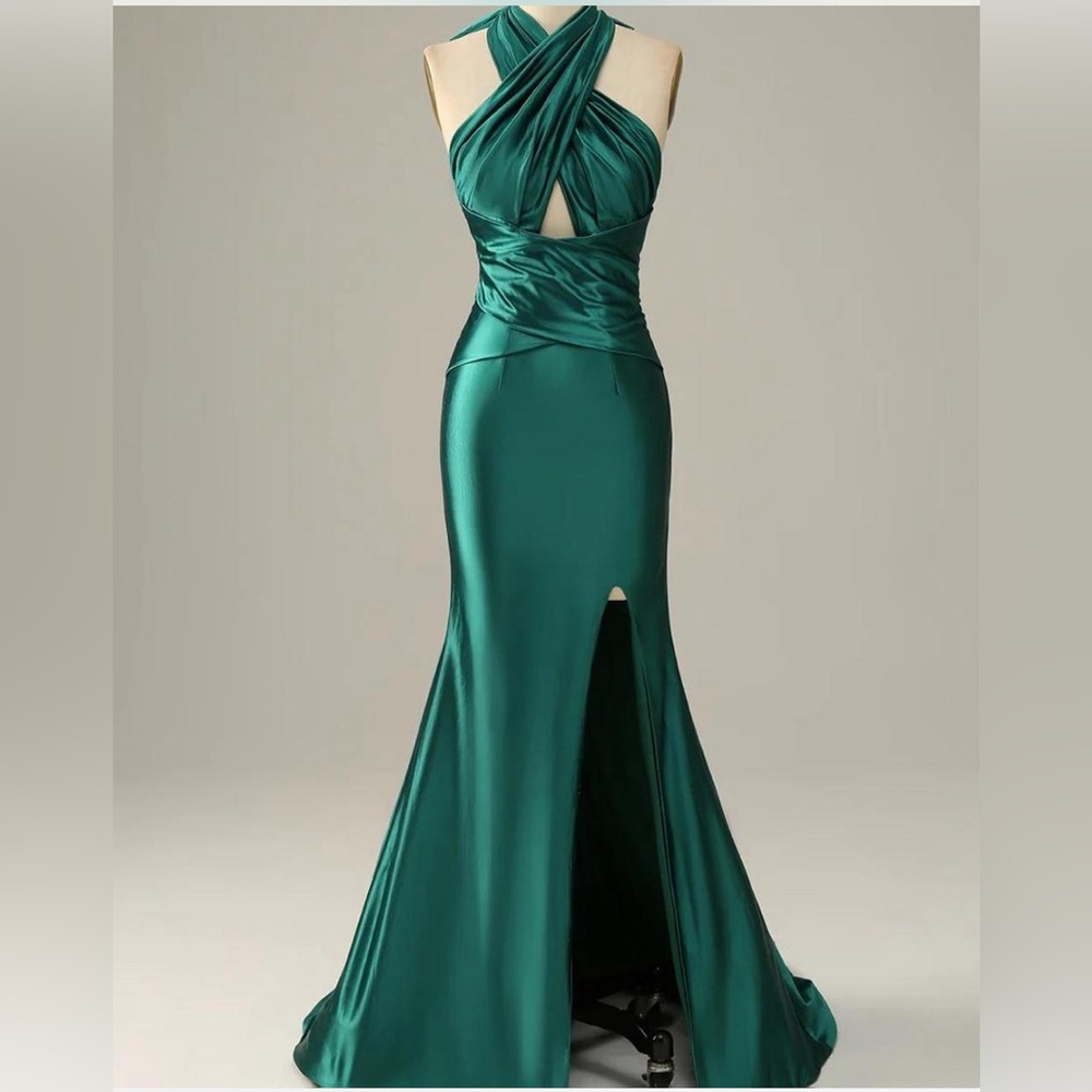 Dark green cross halter gown